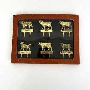 Silea Vintage Silver Plated Cheese Markers Animal Labels Set of 6 Collectable
